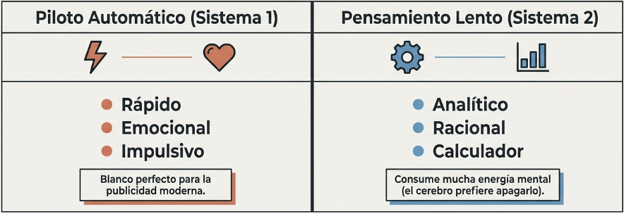 Comparación entre Piloto Automático (Sistema 1) y Pensamiento Lento (Sistema 2).
